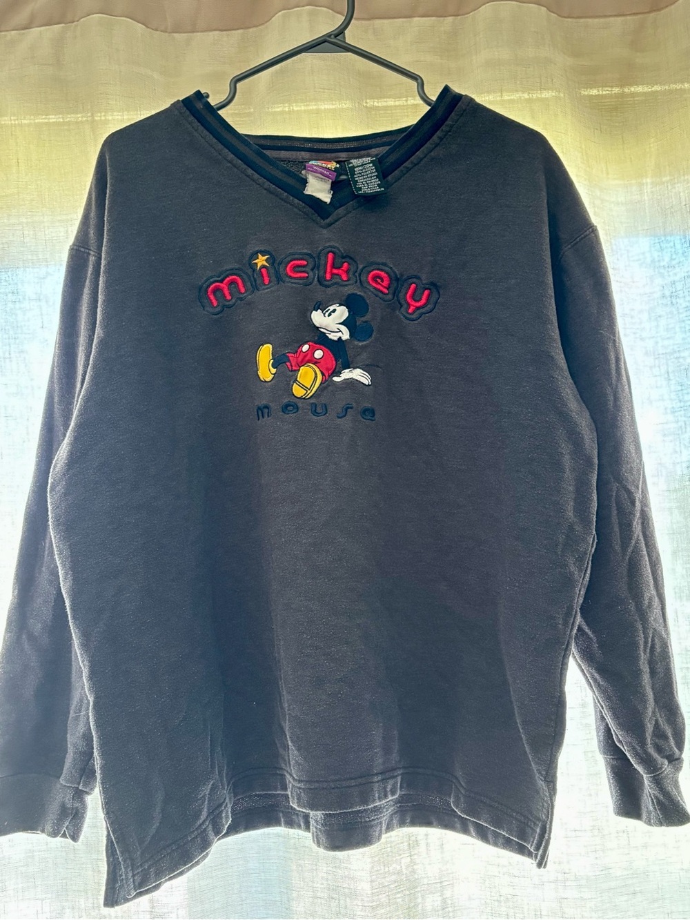 Mickey Mouse Appliqué Sweatshirt - Black with Red & Yellow Accents vintage